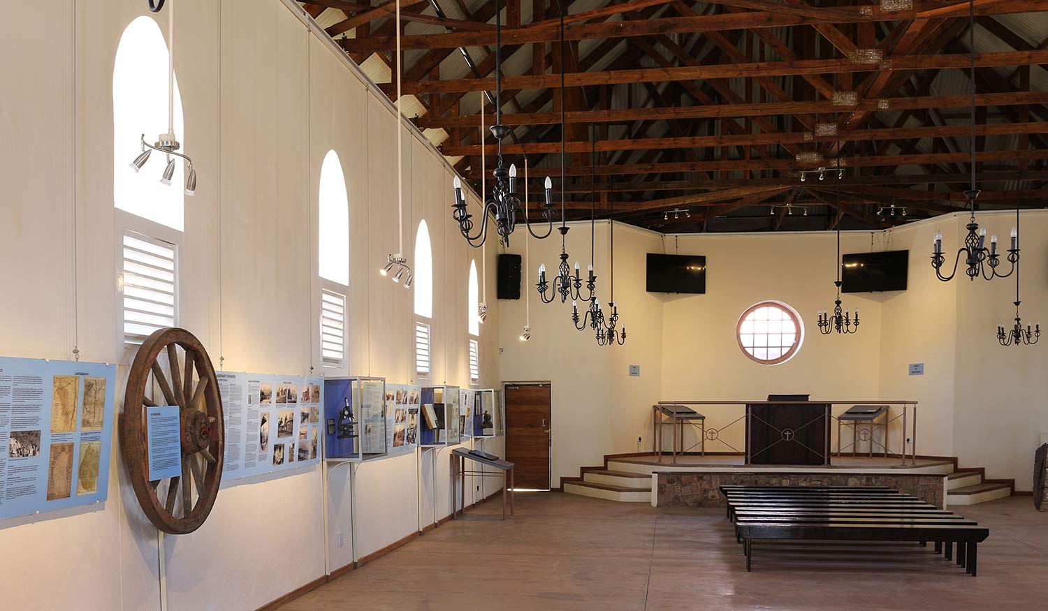 Old Stone Church Museum interior showcasing historic architecture